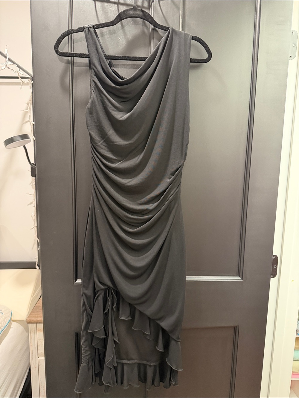Draped Black Sleeveless Evening Dress